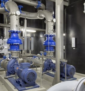Pumps and motors on a plant skid